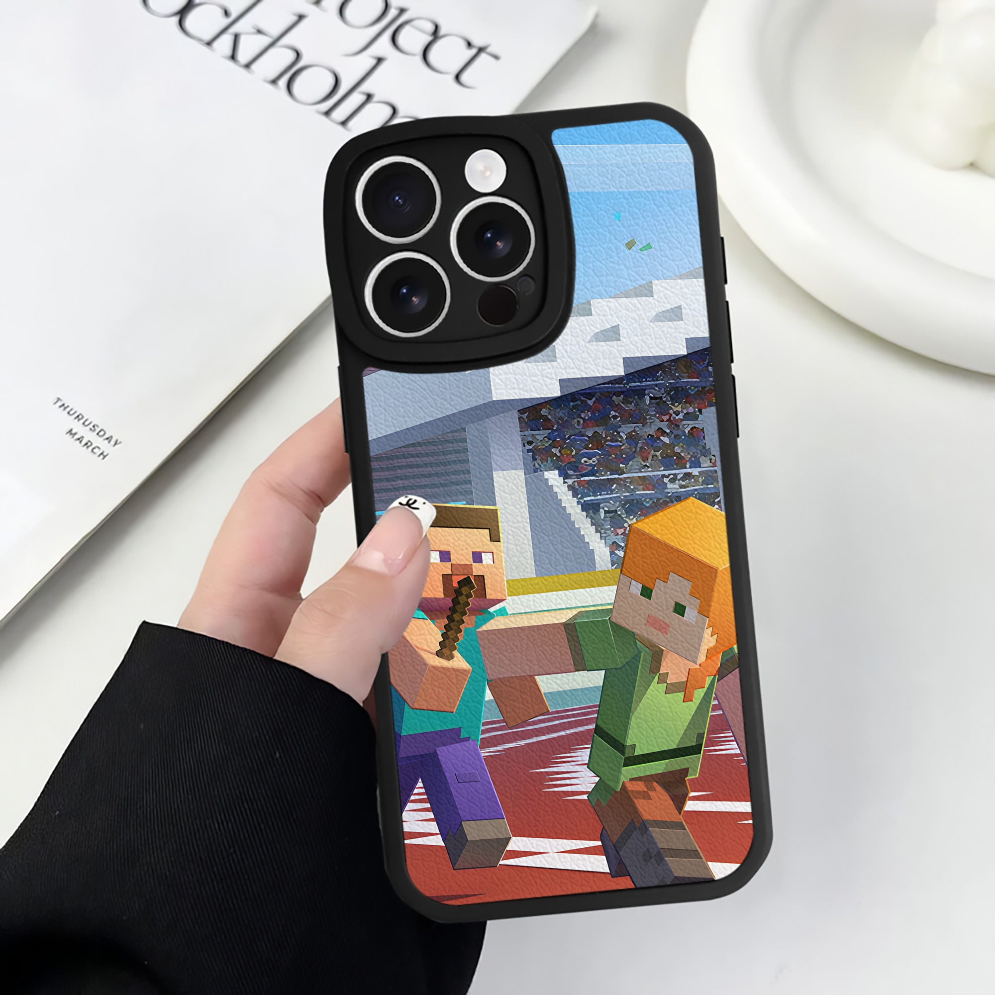 （画像用） マインクラフト ブロックの世界 Minecraft MC Block world 【iPhone 16シリーズ対応】シリコンスマホケース（レザー調） 材質：シリコン